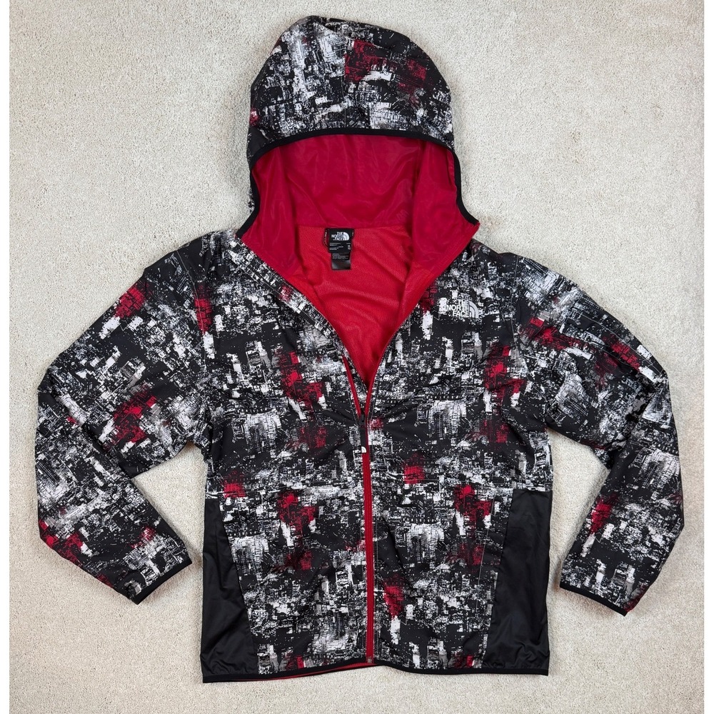 THE NORTH FACE Men's XL Hooded Zip Up Jacket White Red Black Cirrus Print #1450